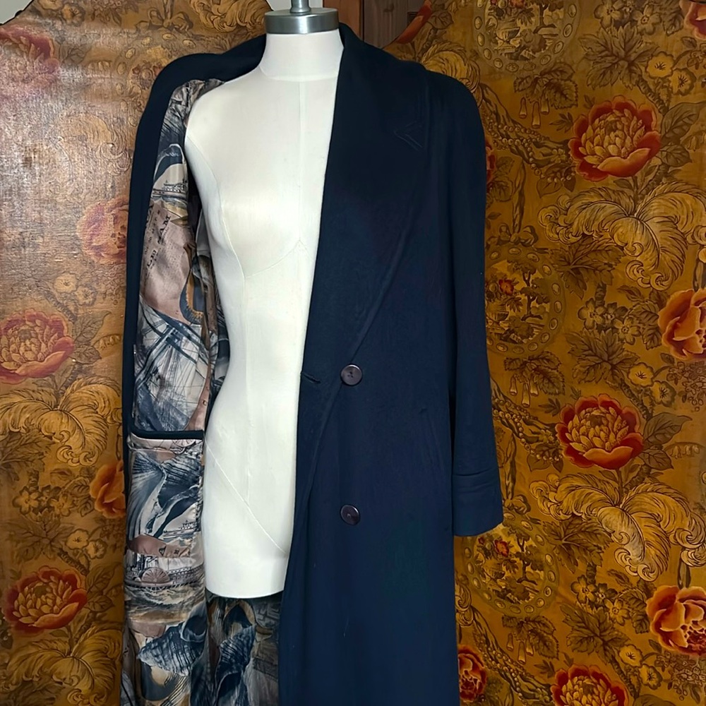 Vintage Alorna wool trench coat navy size medium